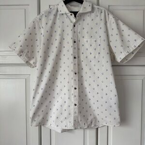 MTailor- Custom Made Men's White Shirt with Blue‎ Heart Pattern
